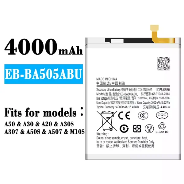 Original new battery EB-BA505ABU for Samsung A50/A30/A20/M10S/M107/A30S/A307/A50S/A507