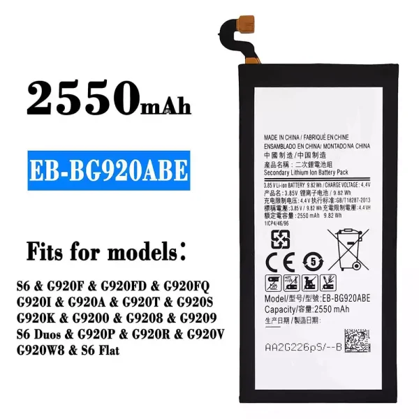 Original new battery EB-BG920ABE for Samsung S6/S6 Duos/S6 Flat