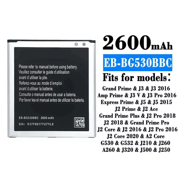 Original new battery EB-BG530BBC for Samsung J3/J3 2016/J3 Pro 2016/J5/J5 2015