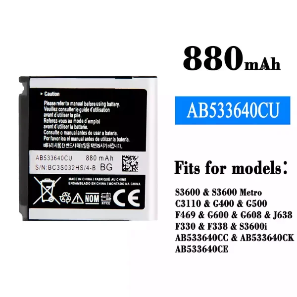Original new battery AB533640CU for Samsung S3600/S3600 Metro