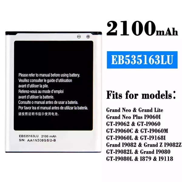 Original new battery EB535163LU for Samsung Grand Neo/Grand Lite/Grand Neo Plus SL31199