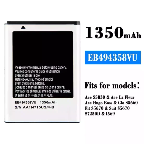 Original new battery EB494358VU for Samsung Ace S5830