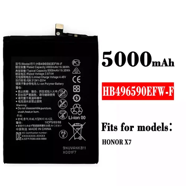 Original new battery HB496590EFW-F for HUAWEI HONOR X7