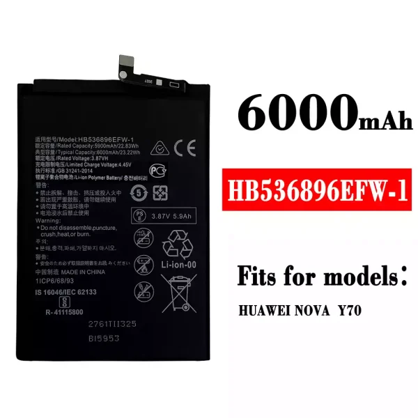 Original new battery HB536896EFW-1 for HUAWEI NOVA Y70