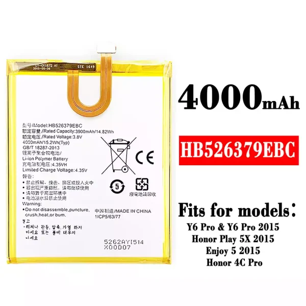 Original new battery HB526379EBC for HUAWEI Y6 Pro 2015 / Honor Play 5X 2015 / Enjoy 5 2015 / Honor 4C Pro