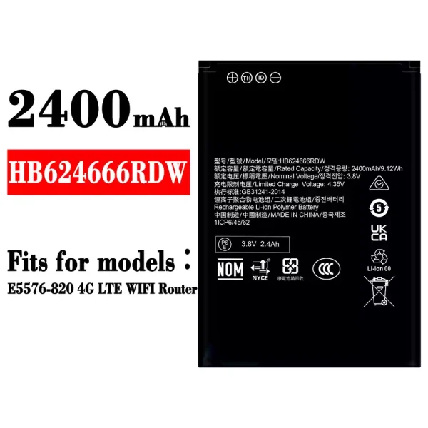 Original new battery HB624666RDW for HUAWEI E5576-820 4G LTE WIFI Router