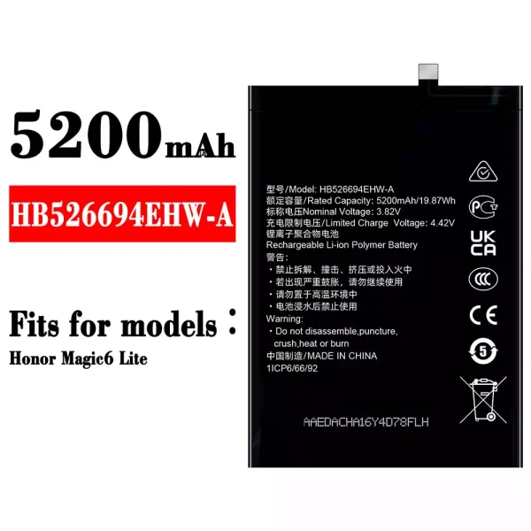 Original new battery HB526694EHW-A for HUAWEI Honor Magic 6 Lite