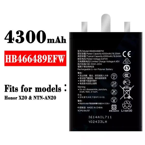 Original new battery HB466489EFW for HUAWEI Honor X20