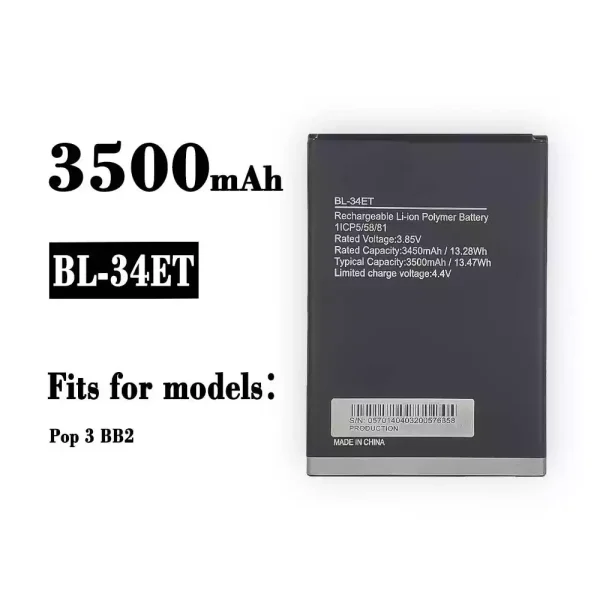 Original new battery BL-34ET for Tecno Pop 3