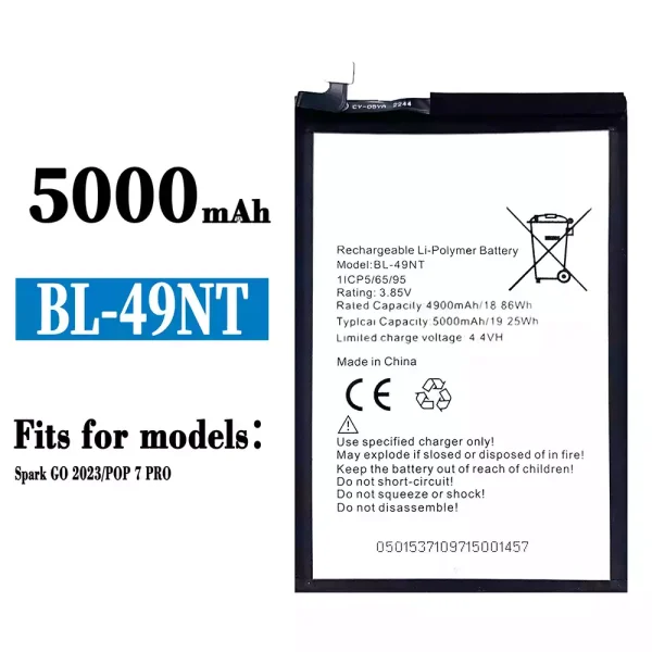 Original new battery BL-49NT for Tecno Spark GO 2023/POP 7 PRO