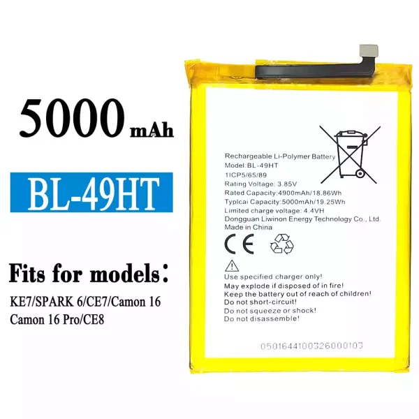 Original new battery BL-49HT for Tecno KE7 / SPARK 6 / Camon 16 /Camon 16 Pro