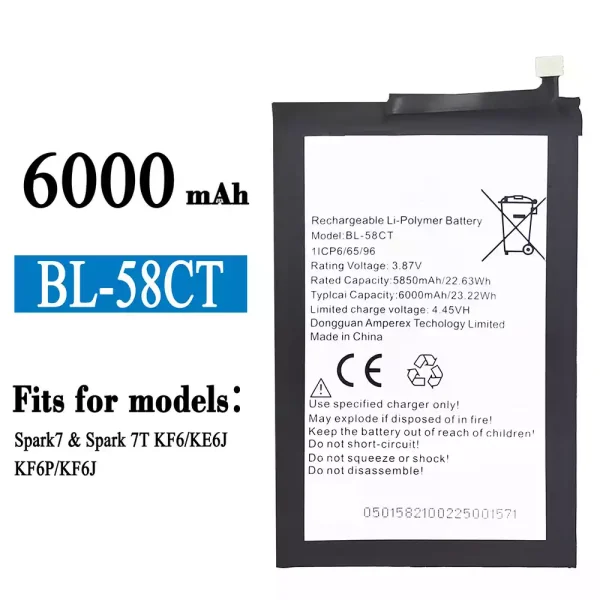 Original new battery BL-58CT for Tecno Spark7 / Spark 7T