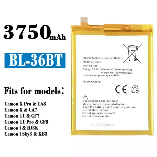 Original new battery BL-36BT for Tecno Camon X Pro / Camon X / Camon 11 / Camon 11 Pro / Camon i / Camon i Sky3