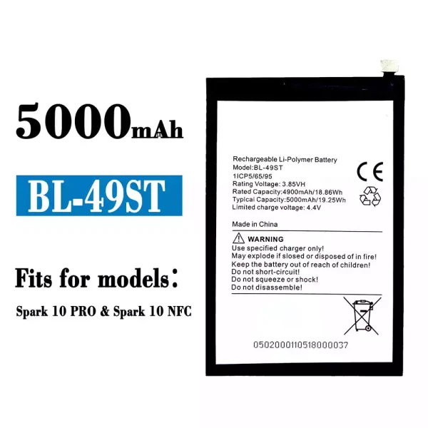Original new battery BL-49ST for Tecno Spark 10 pro / Spark 10 NFC