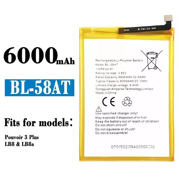 Original new battery BL-58AT for Tecno Pouvoir 3 Plus