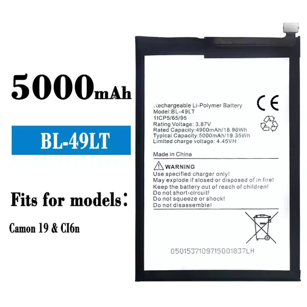Original new battery BL-49LT for Tecno Camon 19
