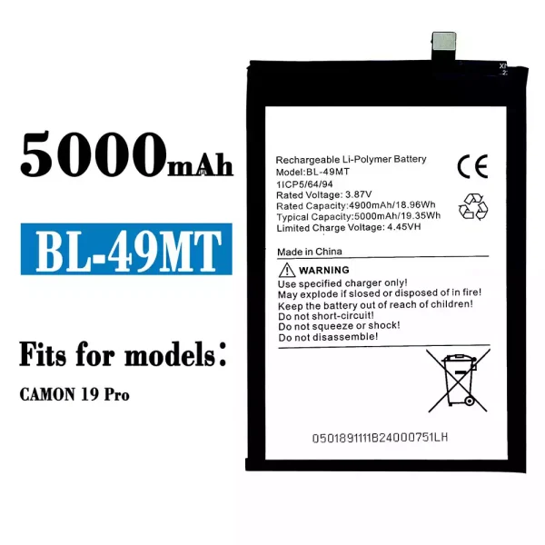 Original new battery BL-49MT for Tecno Camon 19 Pro