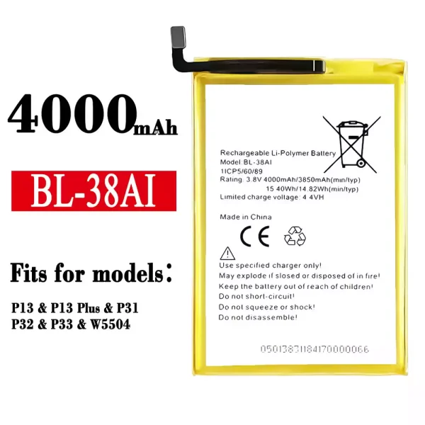 Original new battery BL-38AI for Tecno P13 / P13 Plus / P31 / P32 / P33 / W5504