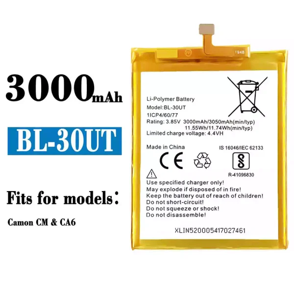 Original new battery BL-30UT for Tecno Camon CM / CA6