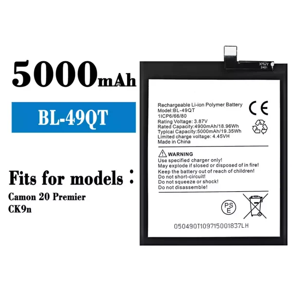 Original new battery BL-49QT for Tecno Camon 20 Premier