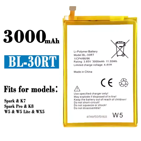 Original new battery BL-30RT for Tecno Spark / K7 / Spark Pro / K8 / W5 / W5 Lite / WX5