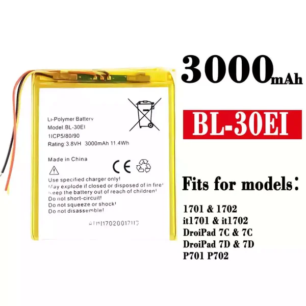 Original new battery BL-30EI for Tecno 1701 / 1702 / it1701 / it1702 / DroiPad 7C / 7C / DroiPad 7D / 7D / P701 / P702