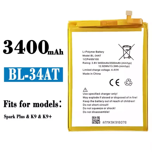 Original new battery BL-34AT for Tecno Spark Plus / K9 / K9+