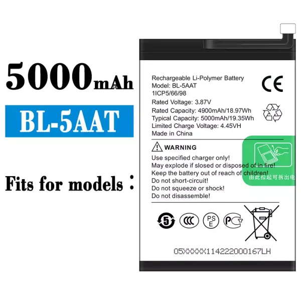 Original new battery BL-5AAT for Tecno