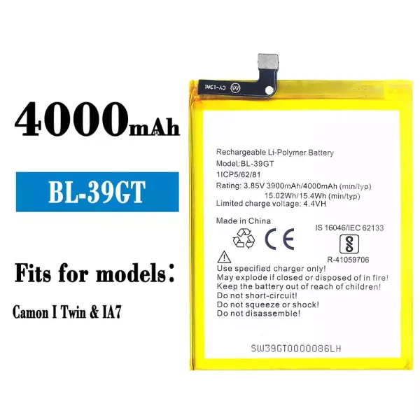 Original new battery BL-39GT for Tecno Camon I Twin