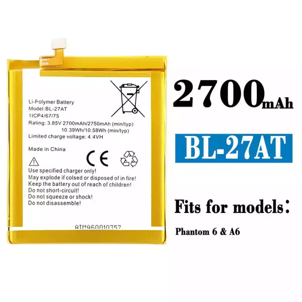 Original new battery BL-27AT for Tecno Phantom 6/A6