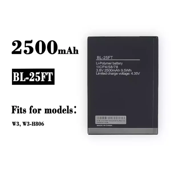 Original new battery BL-25FT for Tecno W3, W3-H806