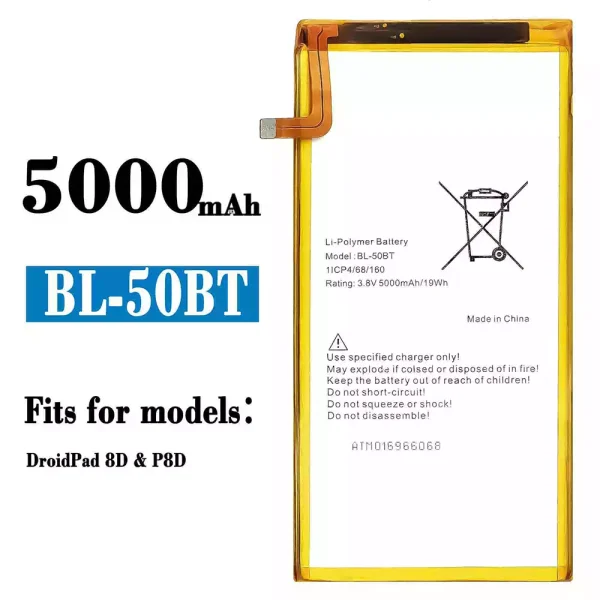 Original new battery BL-50BT for Tecno D8 8D / P8D / Droidpad 8D