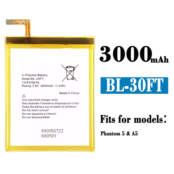 Original new battery BL-30FT for Tecno Phantom 5 / A5