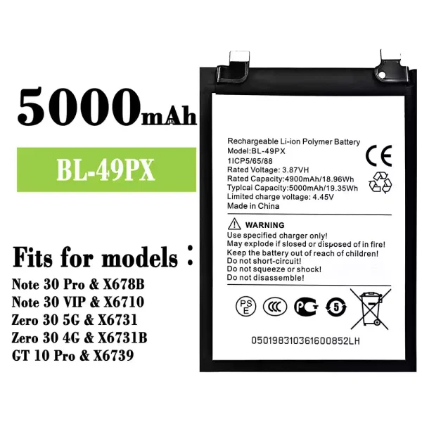 Original new battery BL-49PX for Infinix Note 30 Pro / Note 30 VIP / Zero 30 5G / Zero 30 4G / GT 10 Pro