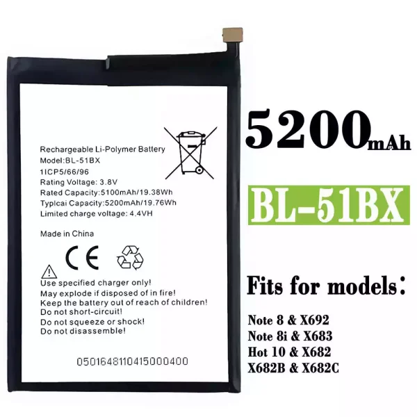 Original new battery BL-51BX for Infinix Note 8 / Note 8i / Hot 10