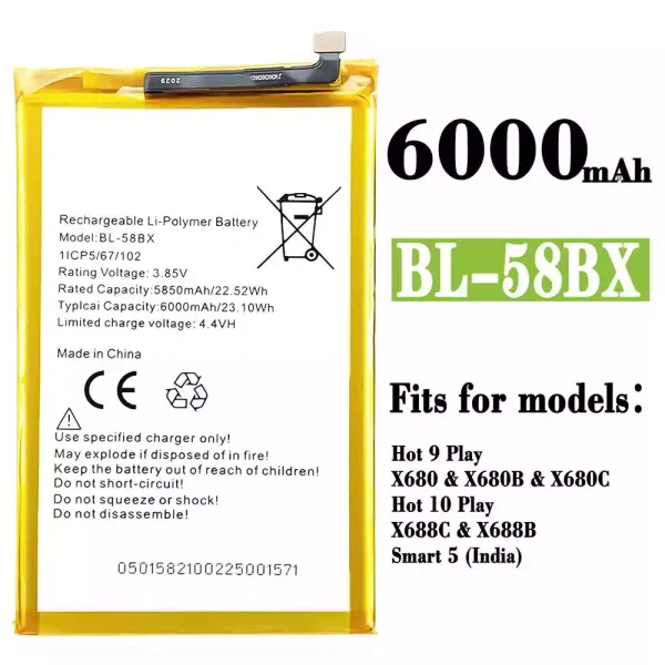 Original new battery BL-58BX for Infinix Hot 9 Play /Hot 10 Play