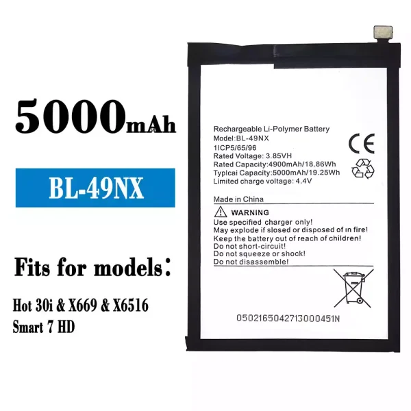 Original new battery BL-49NX for Infinix Hot 30i / Smart 7 HD