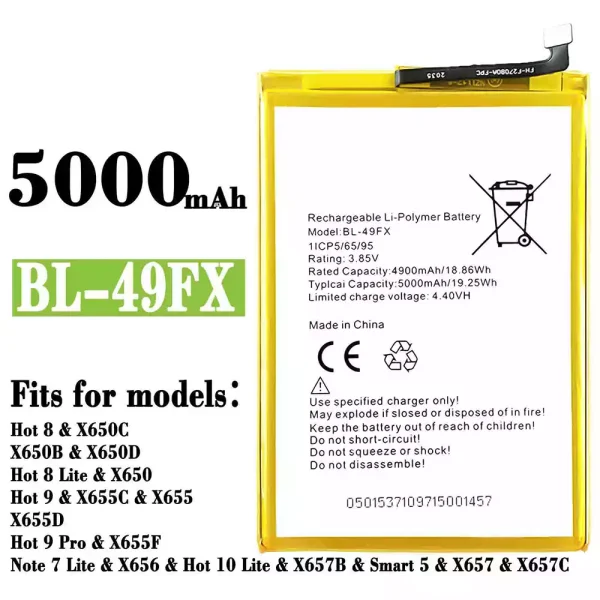 Original new battery BL-49FX for Infinix Hot 8 /Hot 8 Lite / Hot 9 / Hot 9 Pro  / Note 7 Lite / Hot 10 Lite / Smart 5