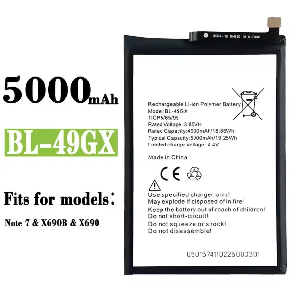 Original new battery BL-49GX for Infinix Note 7