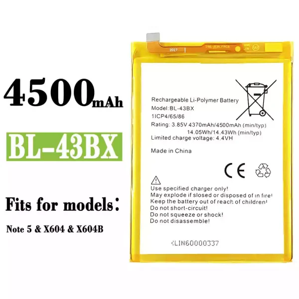 Original new battery BL-43BX for Infinix Note 5