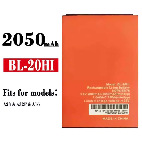 Original new battery BL-20HI for ITEL A23 / A32F / A16