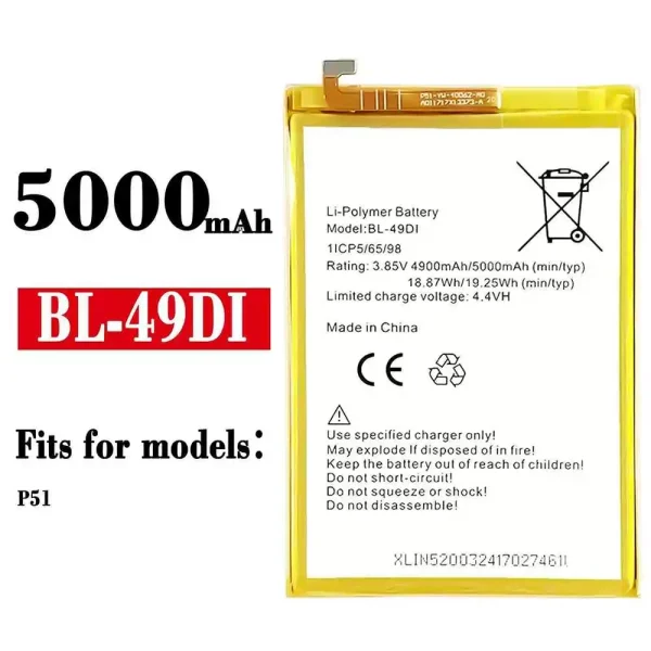 Original new battery BL-49DI for ITEL P51