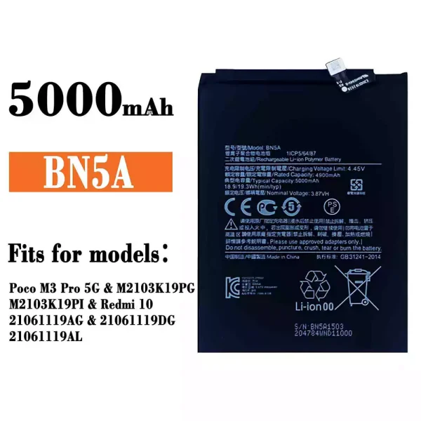 Original new battery BN5A for Xiaomi Poco M3 Pro 5G / Redmi 10