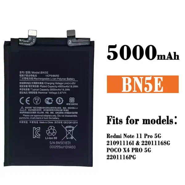 Original new battery BN5E for Xiaomi Redmi Note 11 Pro 5G / POCO X4 PRO 5G