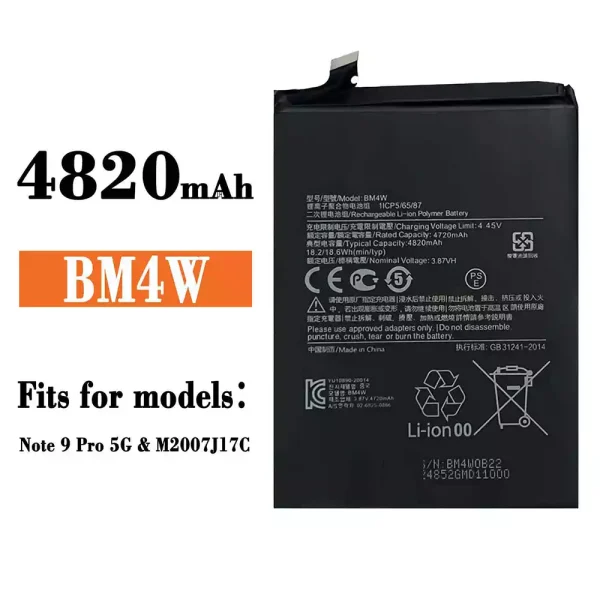 Original new battery BM4W for Xiaomi Note 9 Pro 5G