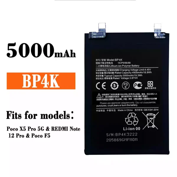 Original new battery BP4K for Xiaomi Poco X5 Pro 5G / REDMI Note 12 Pro / Poco F5
