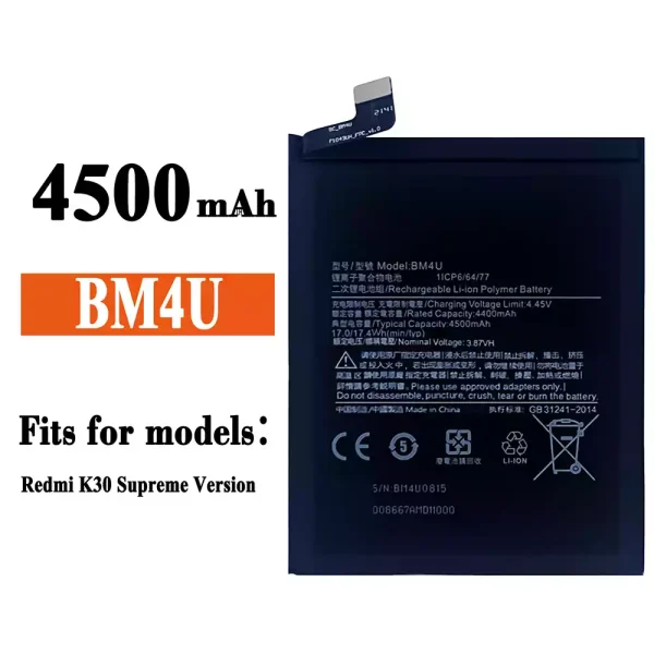 Original new battery BM4U for Xiaomi Redmi K30 Ultra