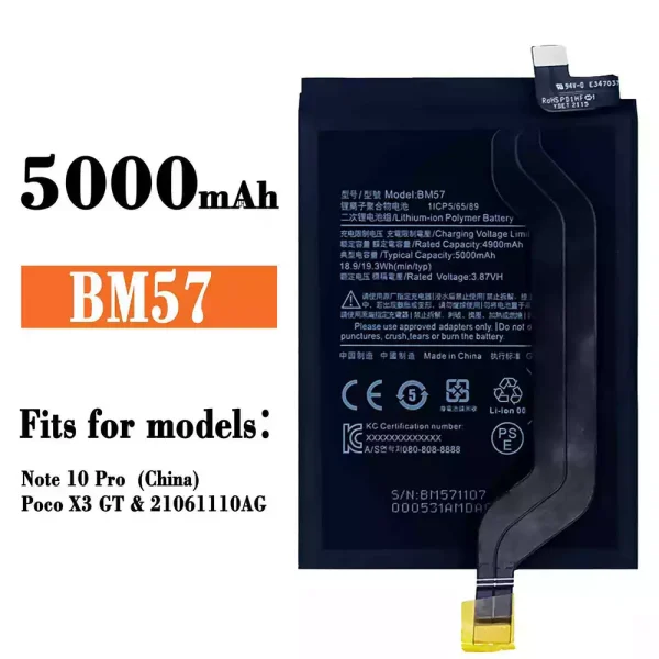Original new battery BM57 for Xiaomi Note 10 Pro / Poco X3 GT