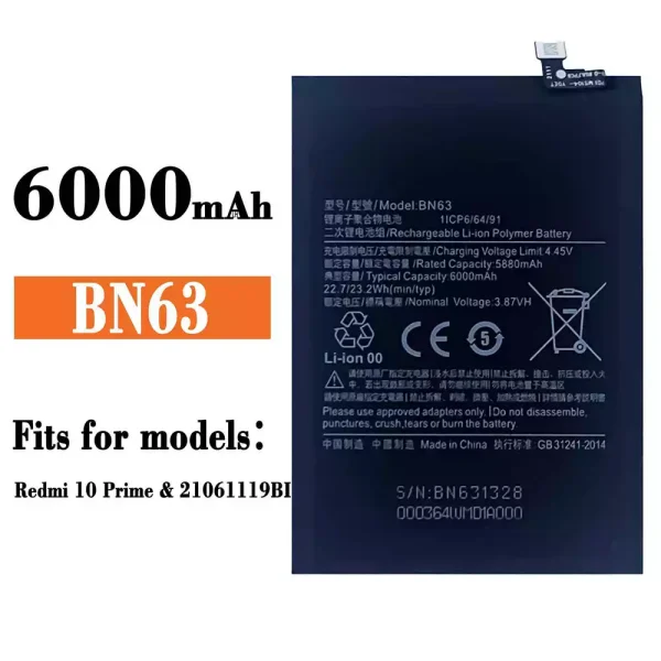 Original new battery BN63 for Xiaomi Redmi 10