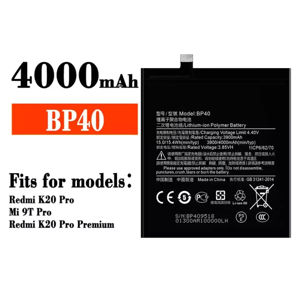 Original new battery BP40 for Xiaomi Redmi K20 Pro / Mi 9T Pro